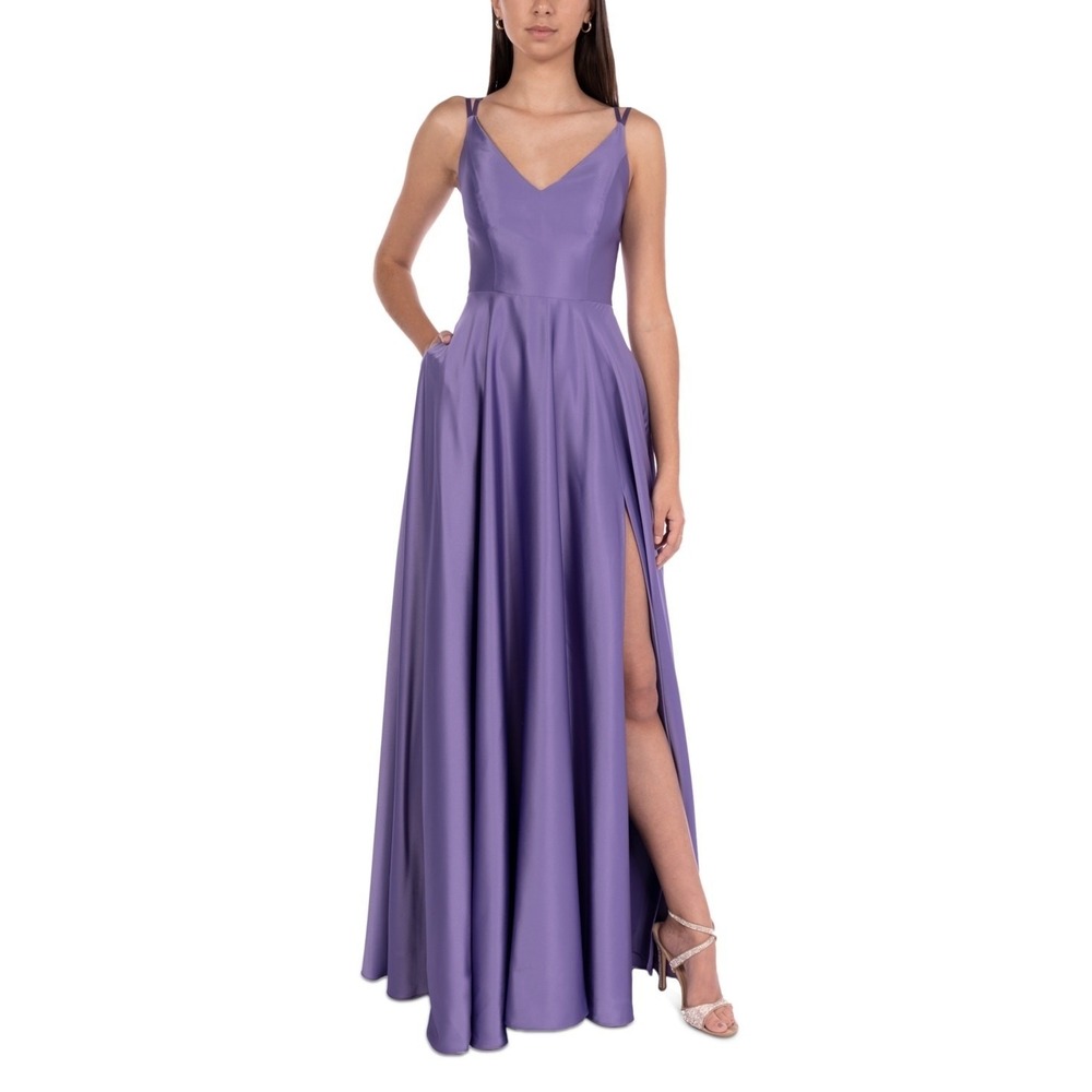 B Darlin Juniors' Satin a-Line Gown Dark Lavender Size 15/16